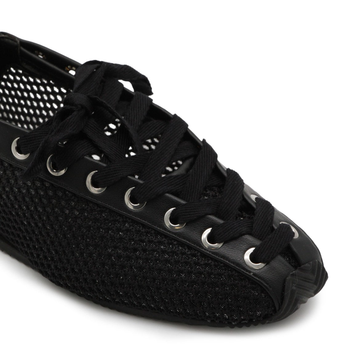 Ganni Black Leather Mesh Flats