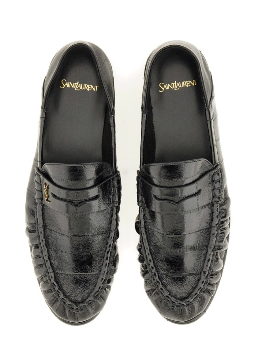 Saint Laurent Moccasin-Style Black Leather Loafers With Gold Accents