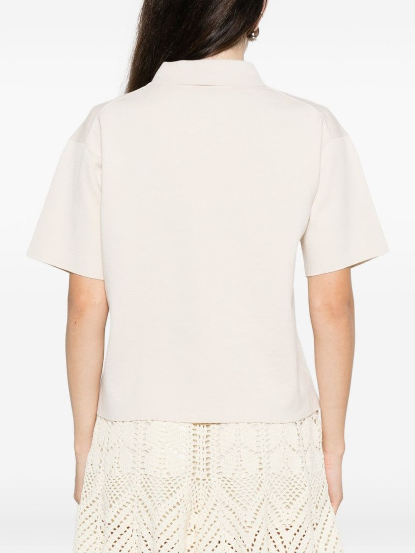 Forte Forte Cropped White Polo T-Shirt With Satin-Like Scarf Detail