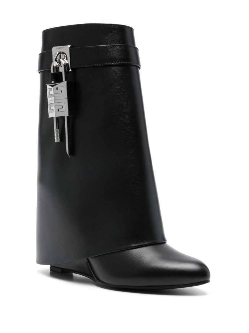 Givenchy Calf Leather Boots With 90Mm Wedge Heel And Padlock Detail