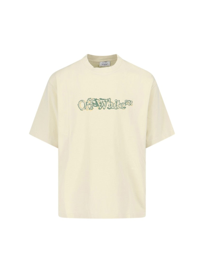 Off-White Beige T-Shirt With Classic Crew Neckline