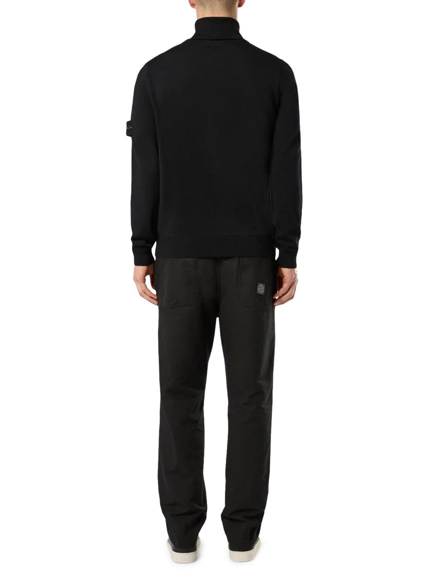 Stone Island Ribbed High Neck Black Turtleneck Sweater