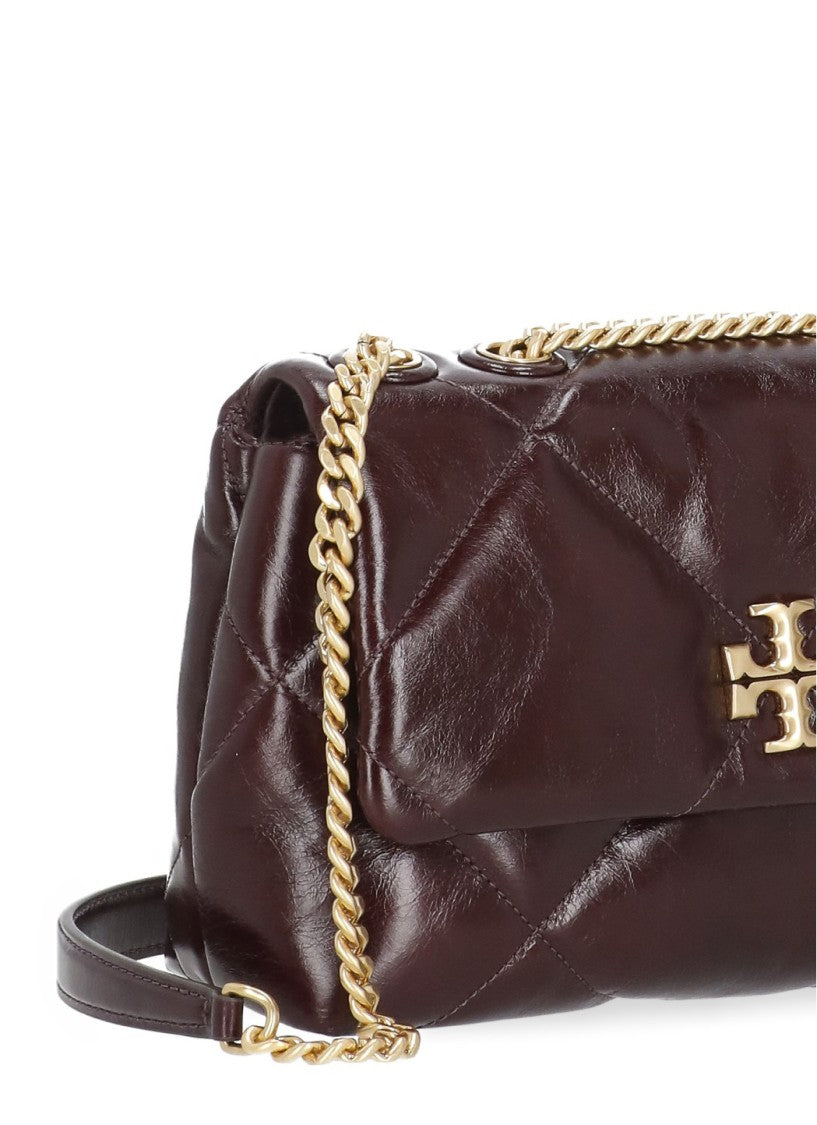 Tory Burch Burgundy Patent Quilted Leather Gold Logo Shoulder Bag