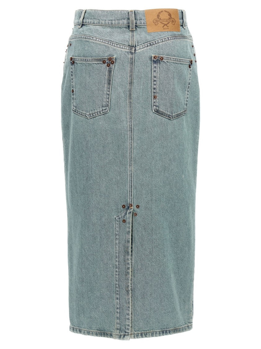 Moschino Rivets Denim Skirt With All-Over Metal Details