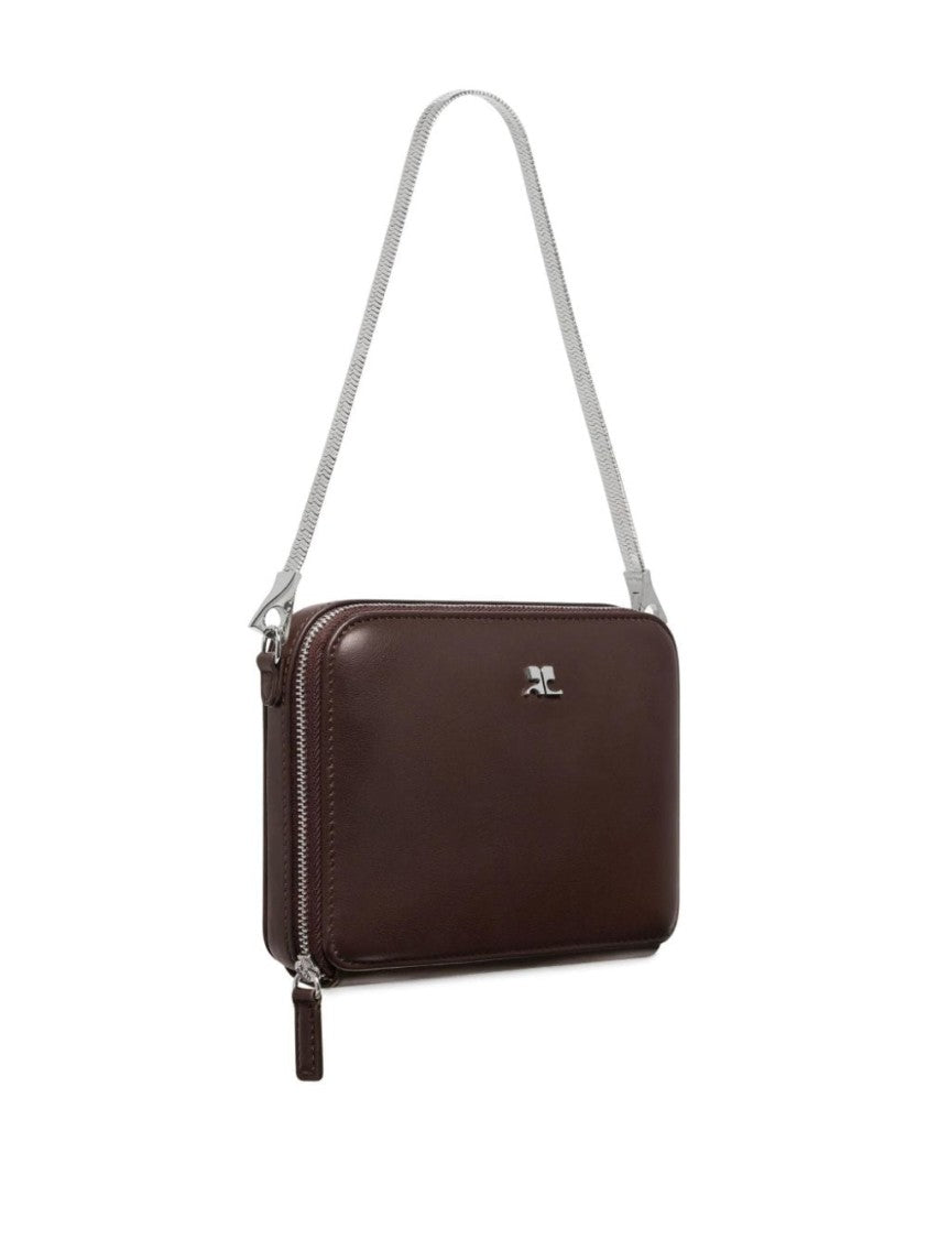 Courrèges Chocolate Brown Calf Leather Courreges Handbag With Silver-Tone Accents