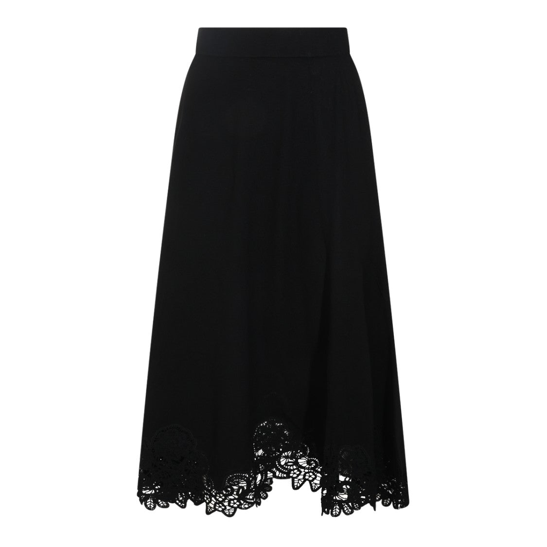 Zimmermann Black High-Waisted Lace Hem Midi Skirt