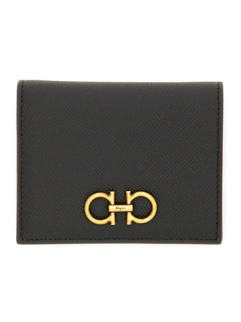 Ferragamo Textured Leather Wallet With Gold-Tone Gancini Clasp