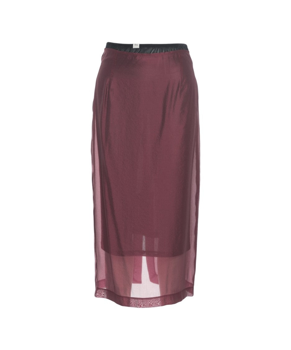 8Pm Flowing Midi Skirt With Semi-Transparent Overlay And Lace Hem
