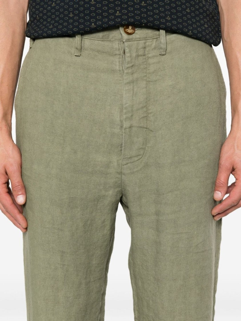 Vivienne Westwood Khaki Green Straight Leg Turn-Up Trousers