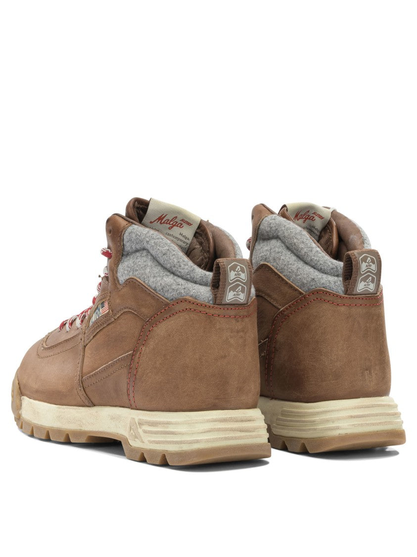 Autry Brown Ankle Boots With Padded Collar And Lace-Up Design