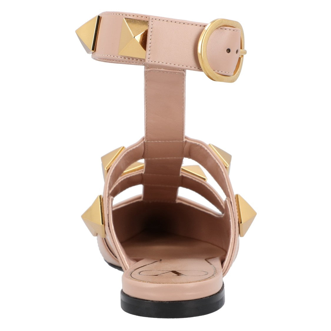 Valentino Pointed Toe Ballerinas With Roman Stud Rivets And Ankle Strap