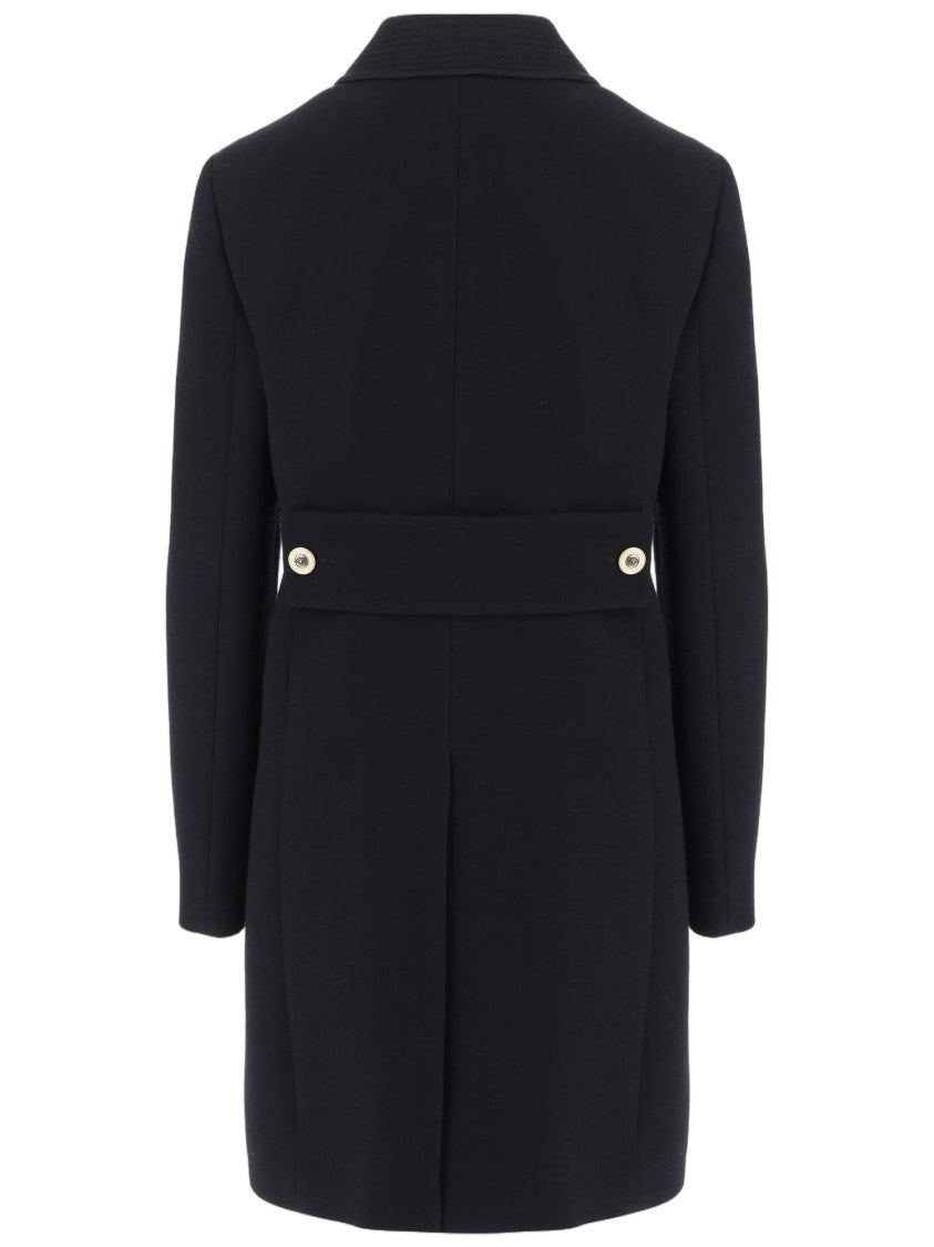 Versace Black Single-Breasted Quilted Collar Wool Coat