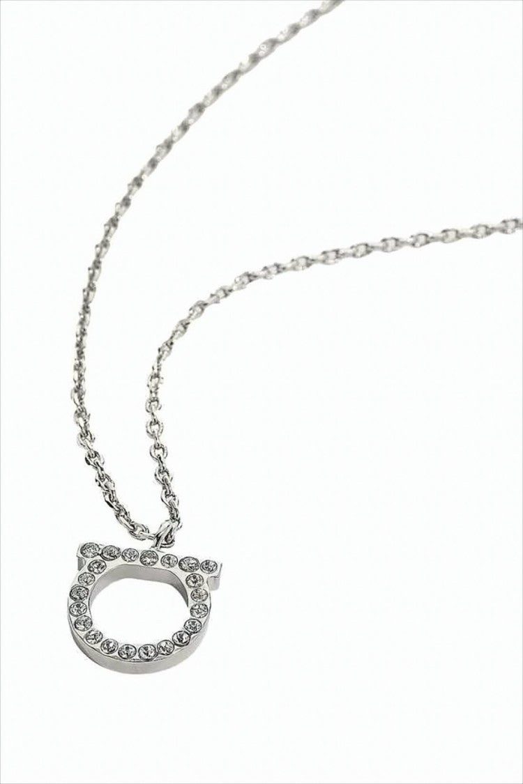 Salvatore Ferragamo Circular Pendant Necklace With Sparkling Stones