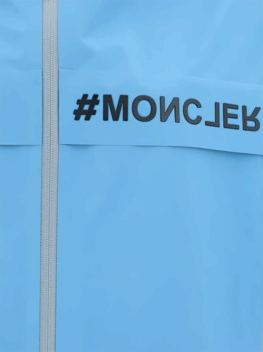 Moncler Sky Blue Jacket With Hood And Bold Branding