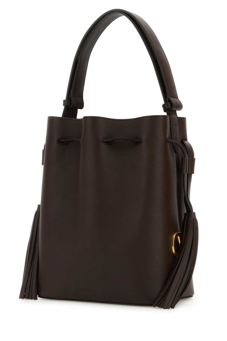 Valentino Garavani Chocolate Leather Vlogo Signature Bucket Bag