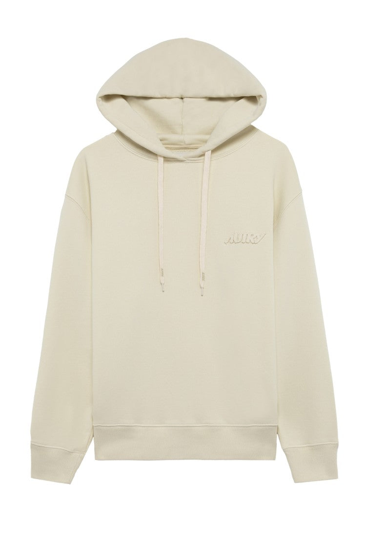 Autry Minimalist Cotton Hoodie With Drawstring And Tonal Embroidery