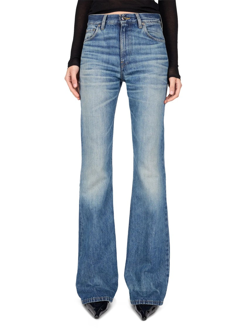 Haikure Flared Trousers In Medium Blue Organic Cotton Denim