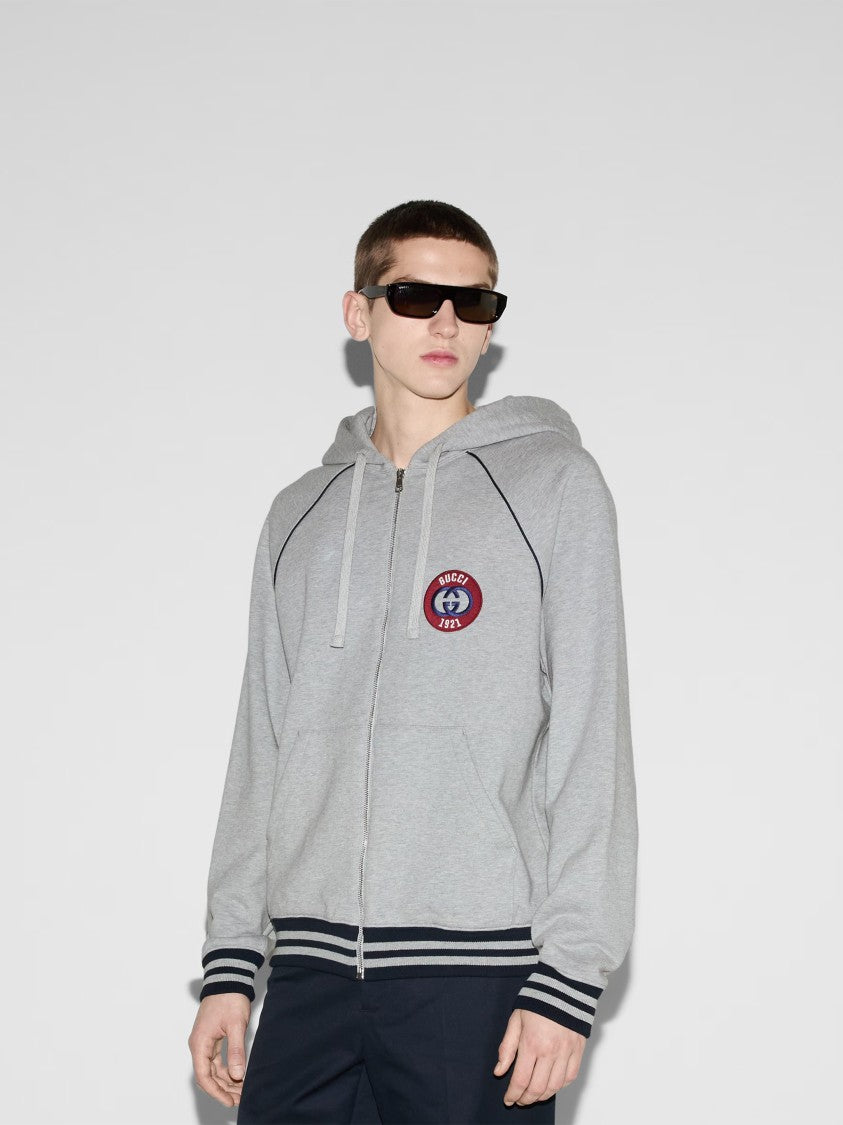 Gucci Grey Zip Lightweight Cotton Logo Sweatshirt