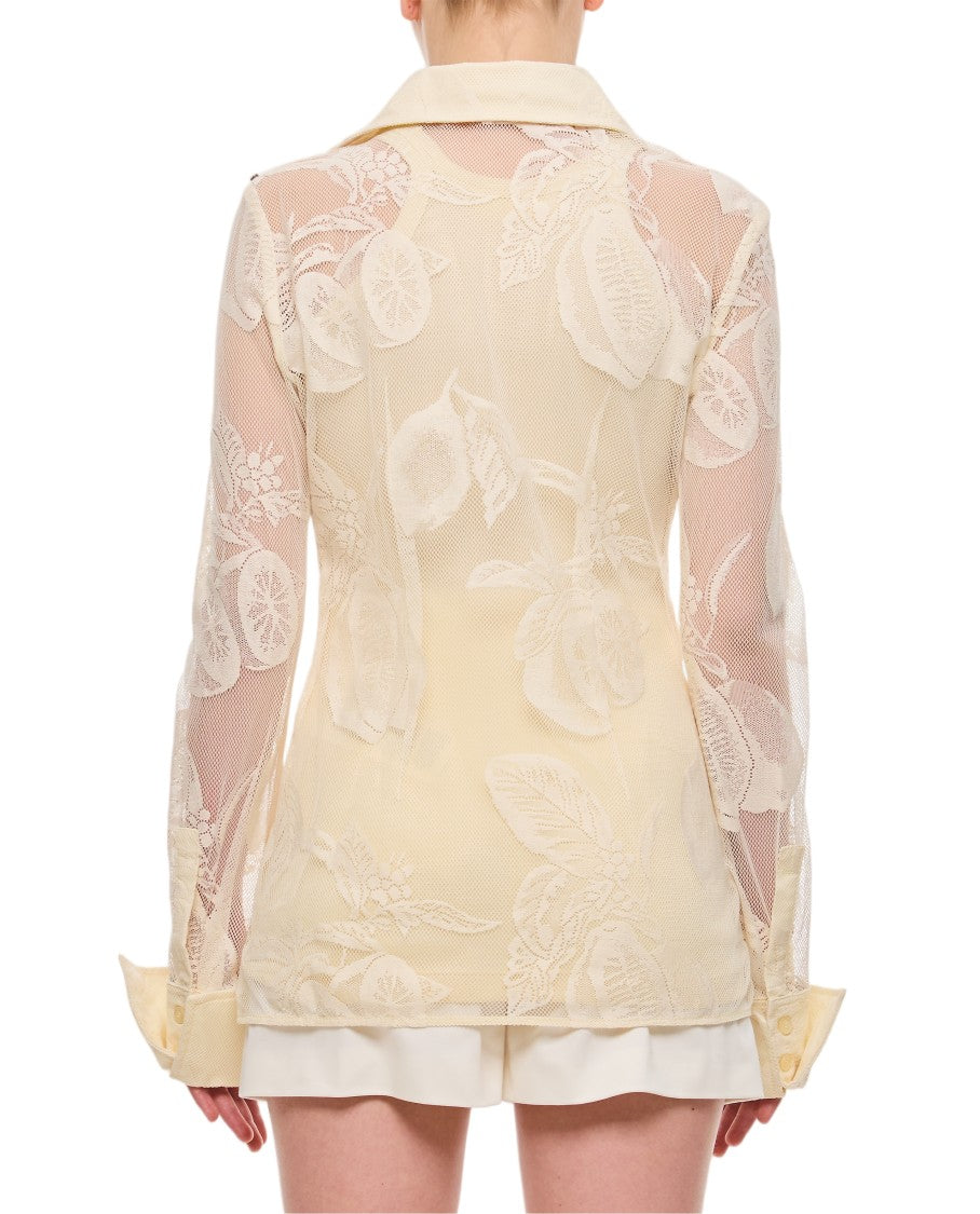 Sportmax Lace Detail White Shirt With Pointed Collar And Buttoned Cuffs
