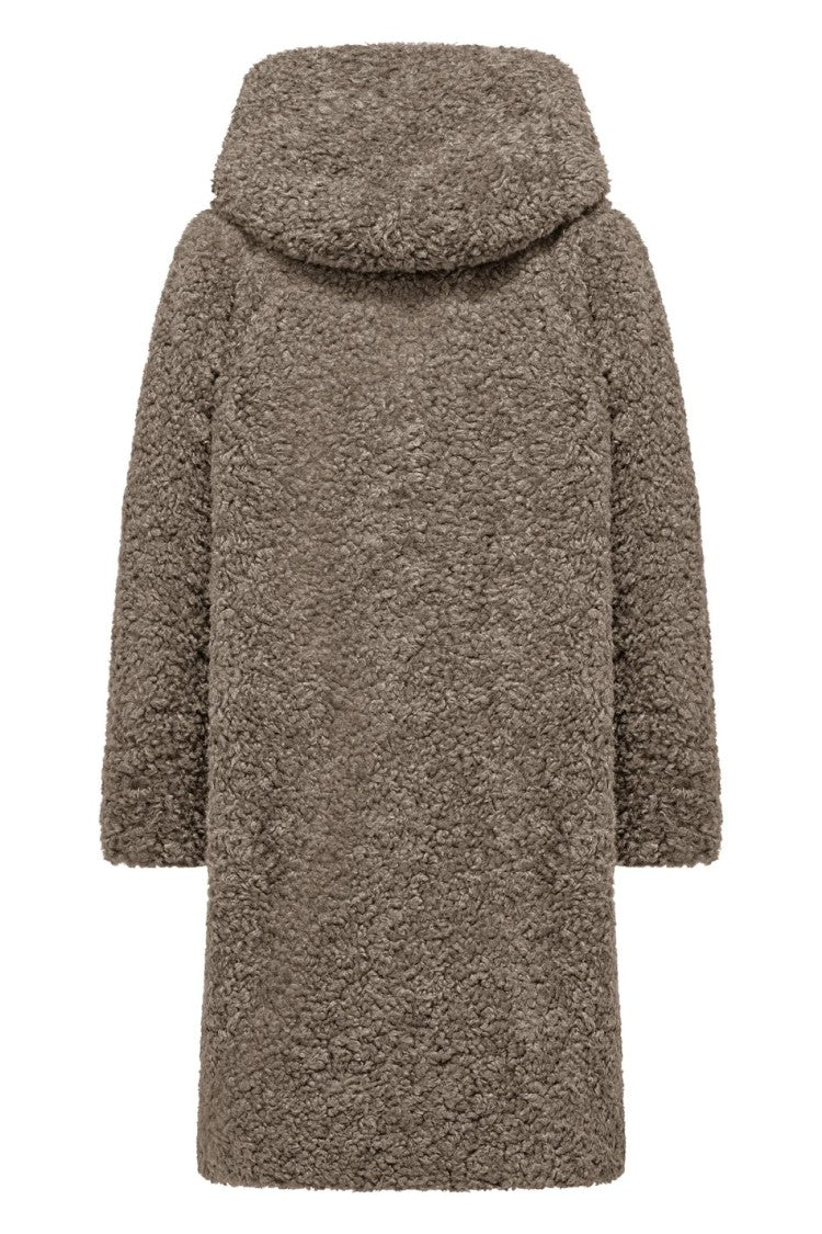 Bomboogie Hooded Calf-Length Coat In Plush Faux Lambskin Fur
