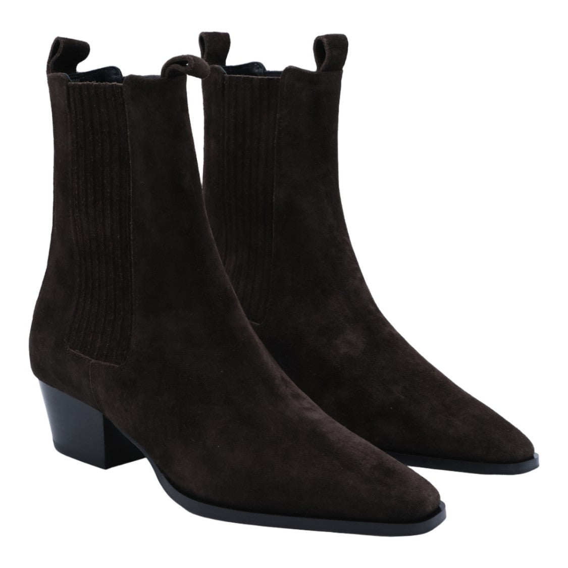 Aeydē Pointed Toe Suede Boots With Mid-Height Block Heel