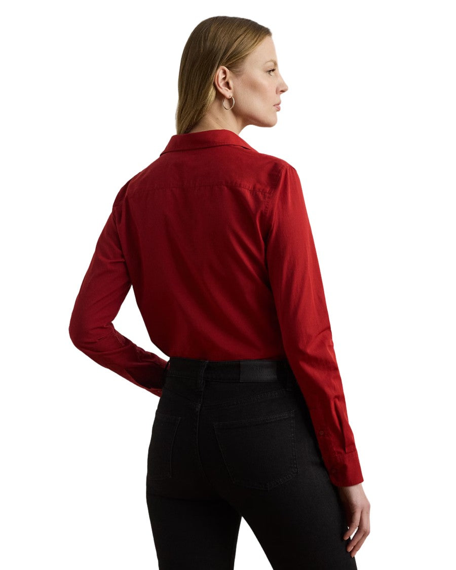 Lauren Ralph Lauren Tailored Madison Red Cotton Long Sleeve Shirt
