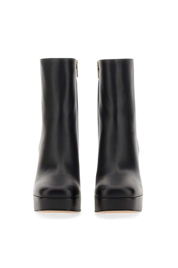 Gianvito Rossi Black Platform Block Heel Square Toe Leather Boots