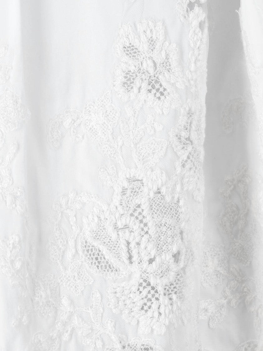 Ermanno Scervino White Intricate Lace Detail Cotton Blouse