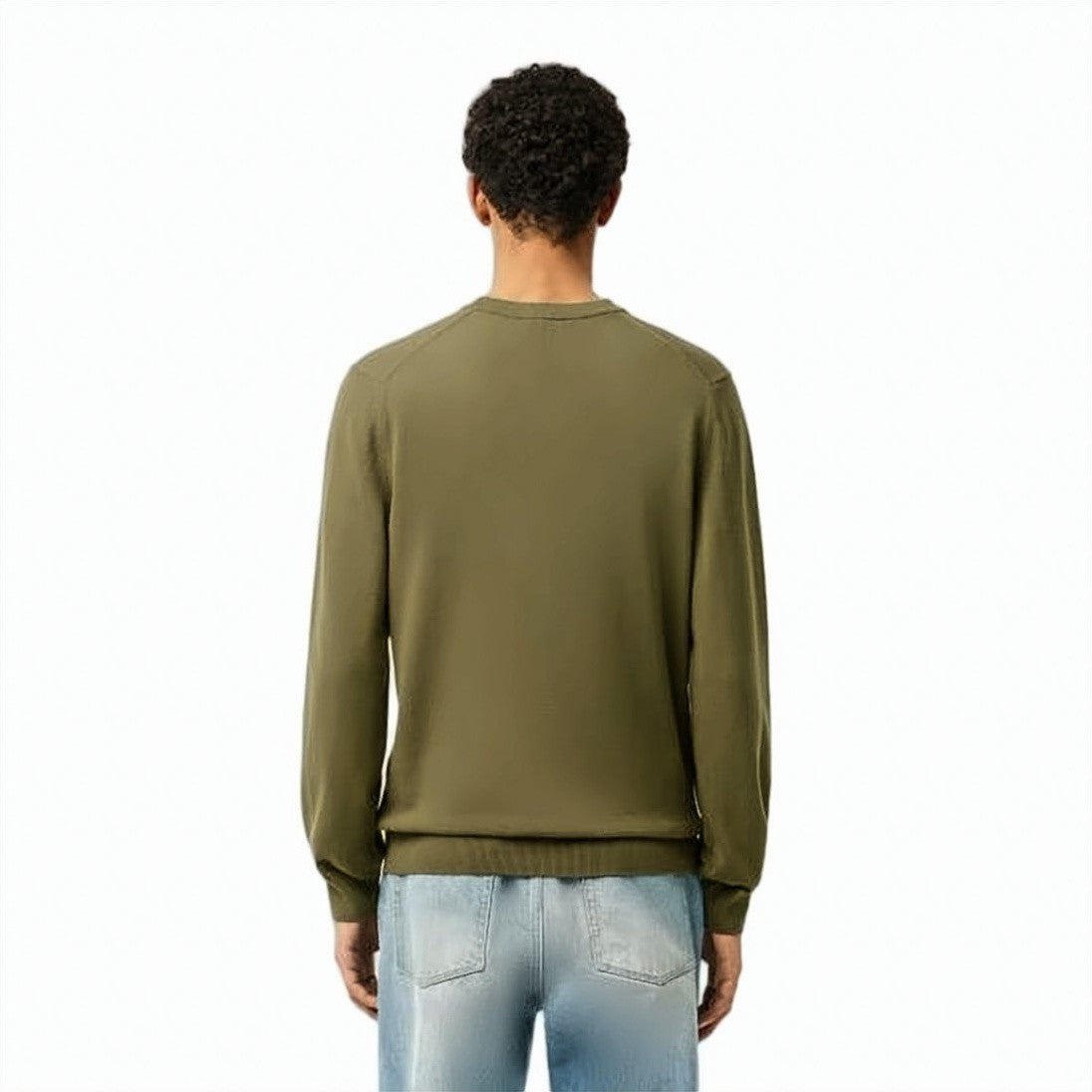 Lacoste Solid Olive Green Crew Neck Sweater