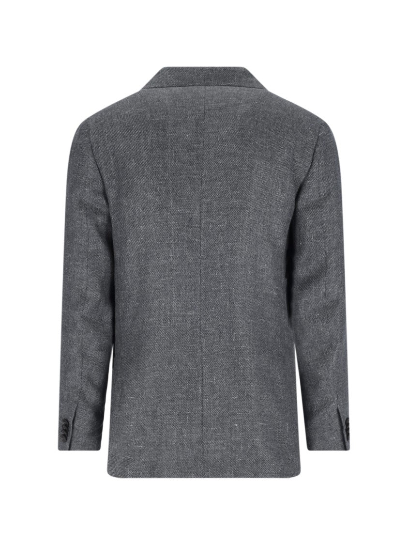 Zegna Grey Textured Linen-Wool Single-Breasted Blazer