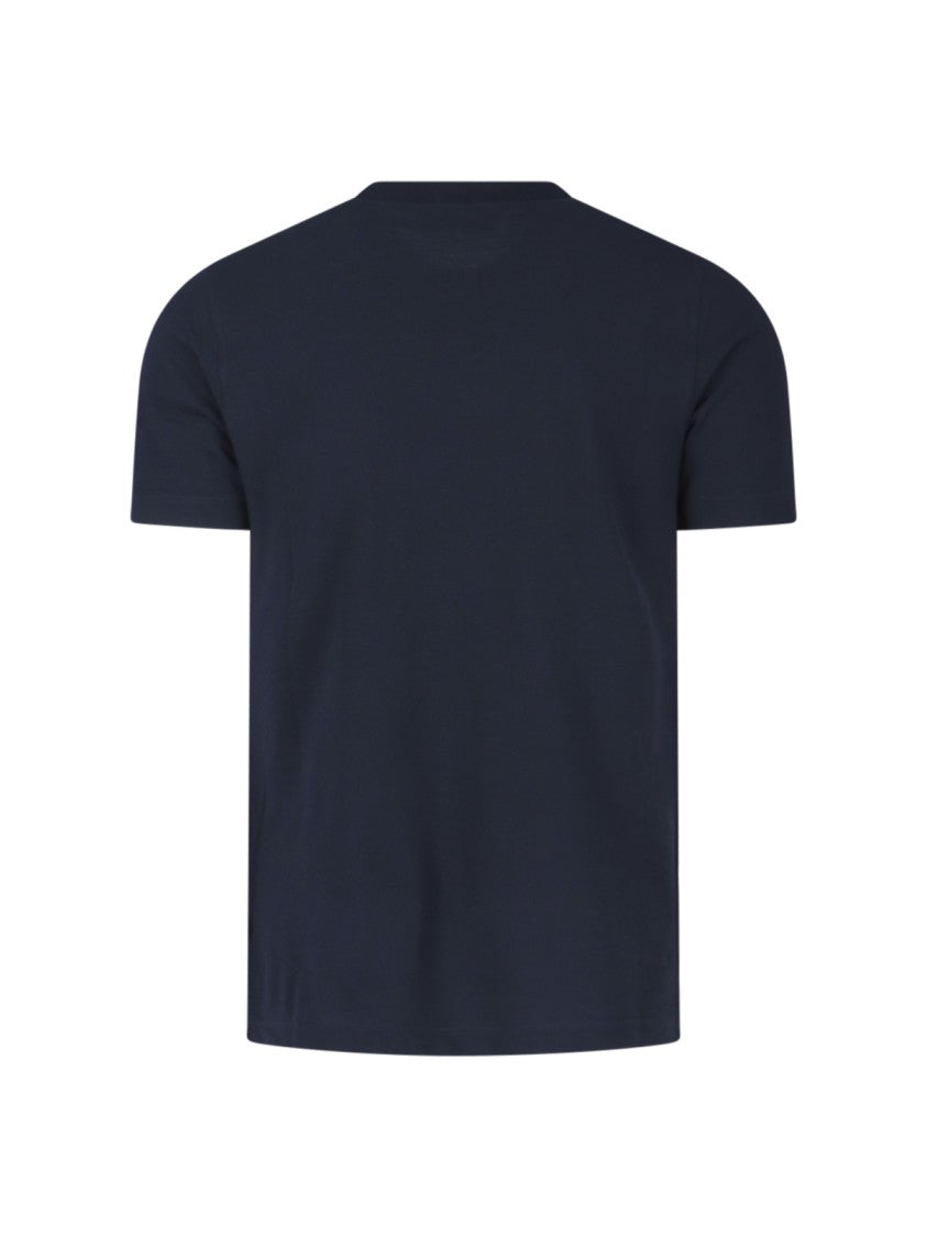 Zanone Crew Neck Navy Blue Cotton T-Shirt With Ribbed Finishings