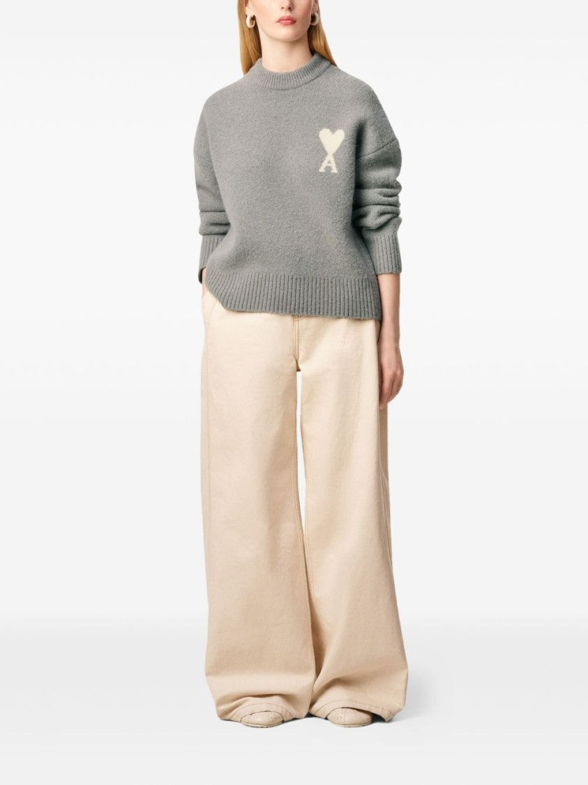 Ami Relaxed Fit Knit Sweater With Heart Logo Detail