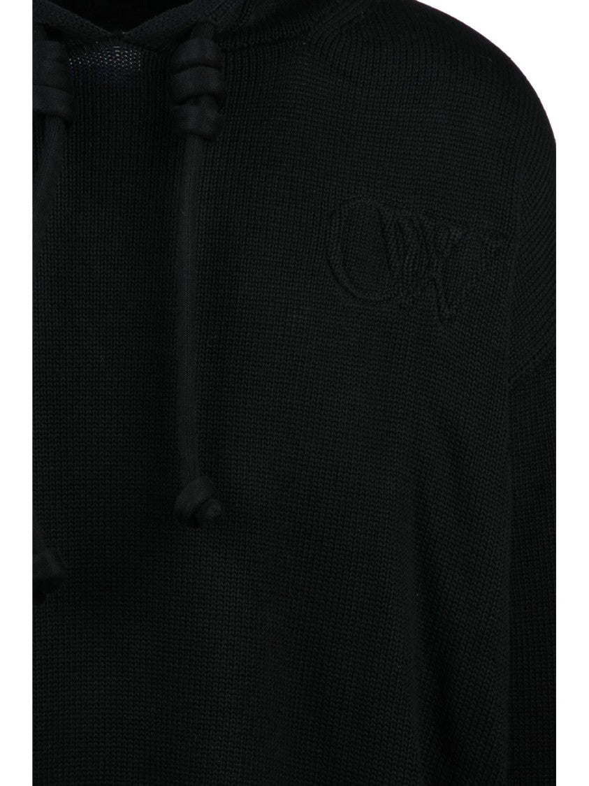 Off-White Black Cotton-Blend Knit Hoodie