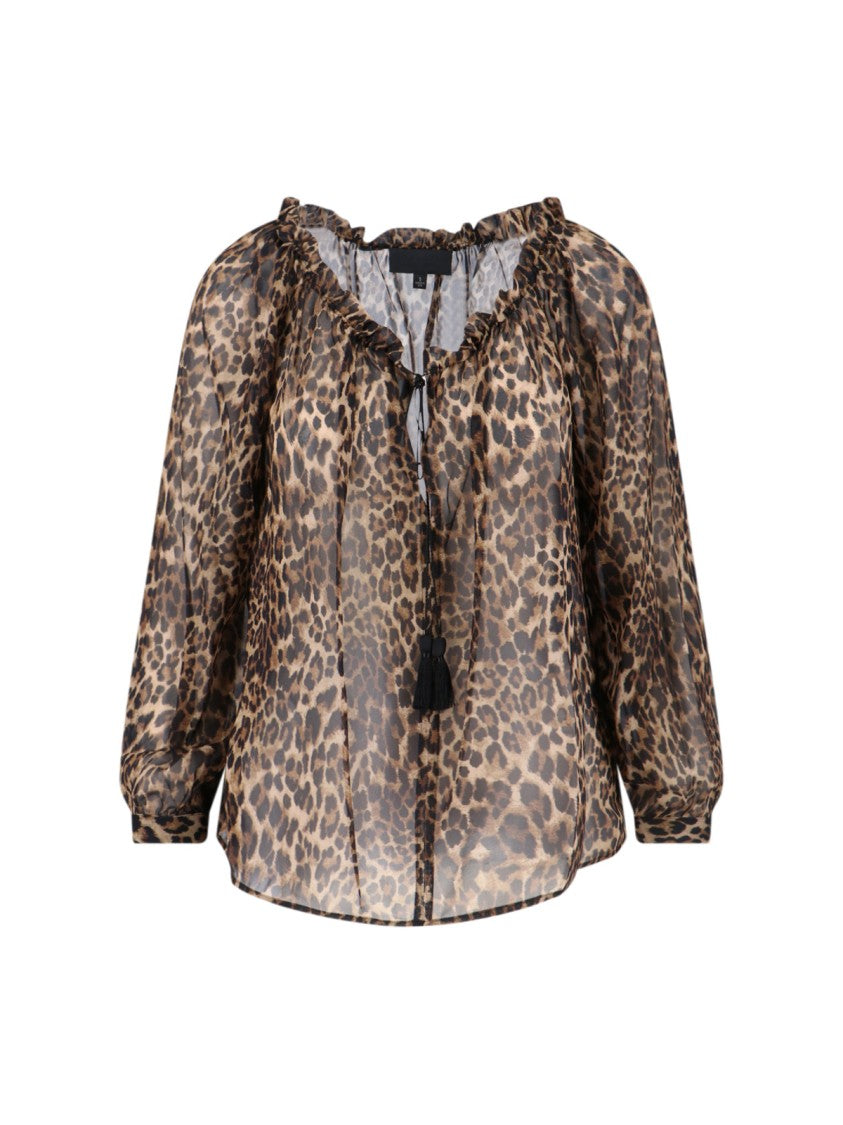 Nili Lotan Animal Print Silk Blouse With Ruffled Neckline
