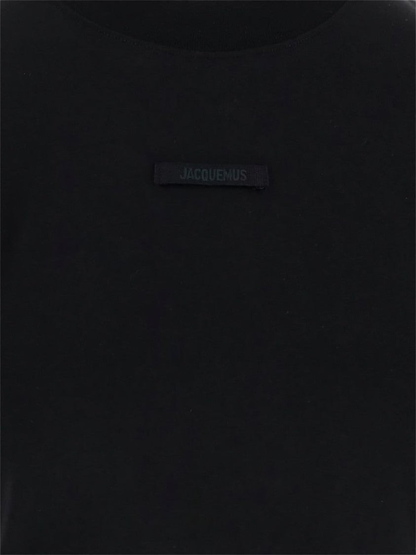 Jacquemus Cropped Black T-Shirt With Tonal Logo Patch