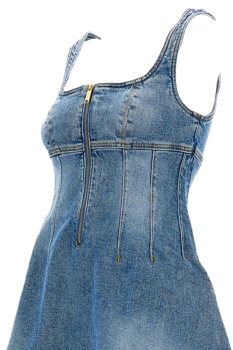 Self-Portrait Denim Sleeveless A-Line Mini Dress