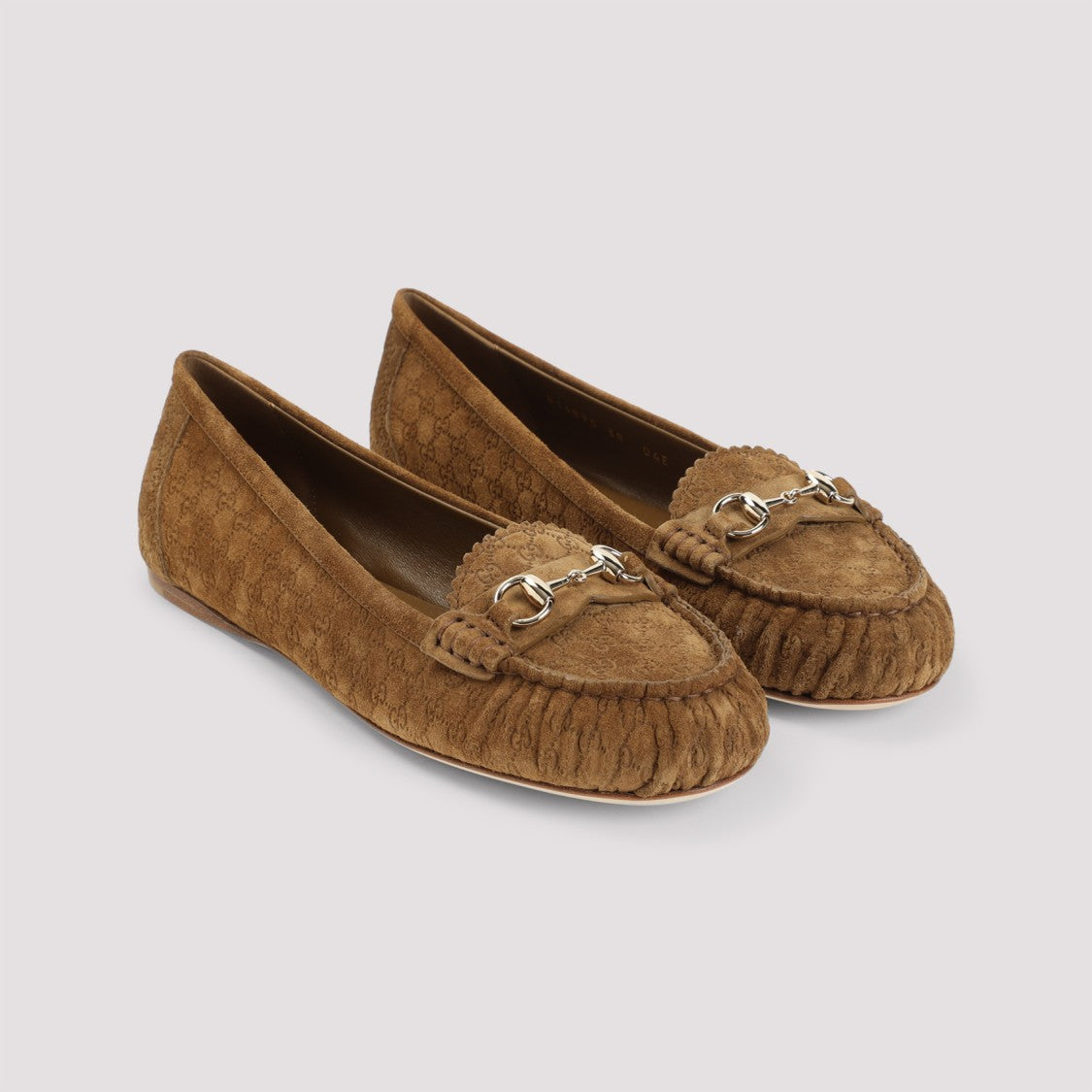 Gucci Brown Suede Loafers With Decorative Buckle