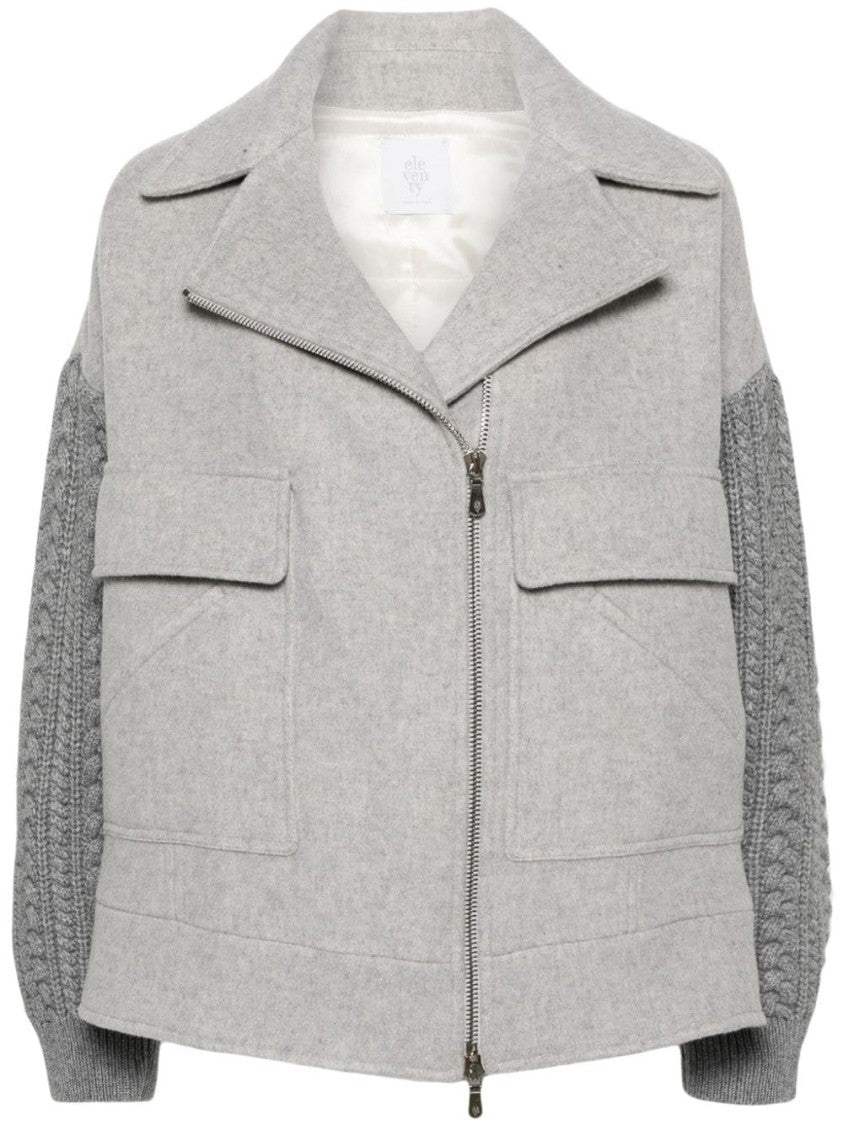 Eleventy Structured Coat With Chunky Knitwear Sleeves