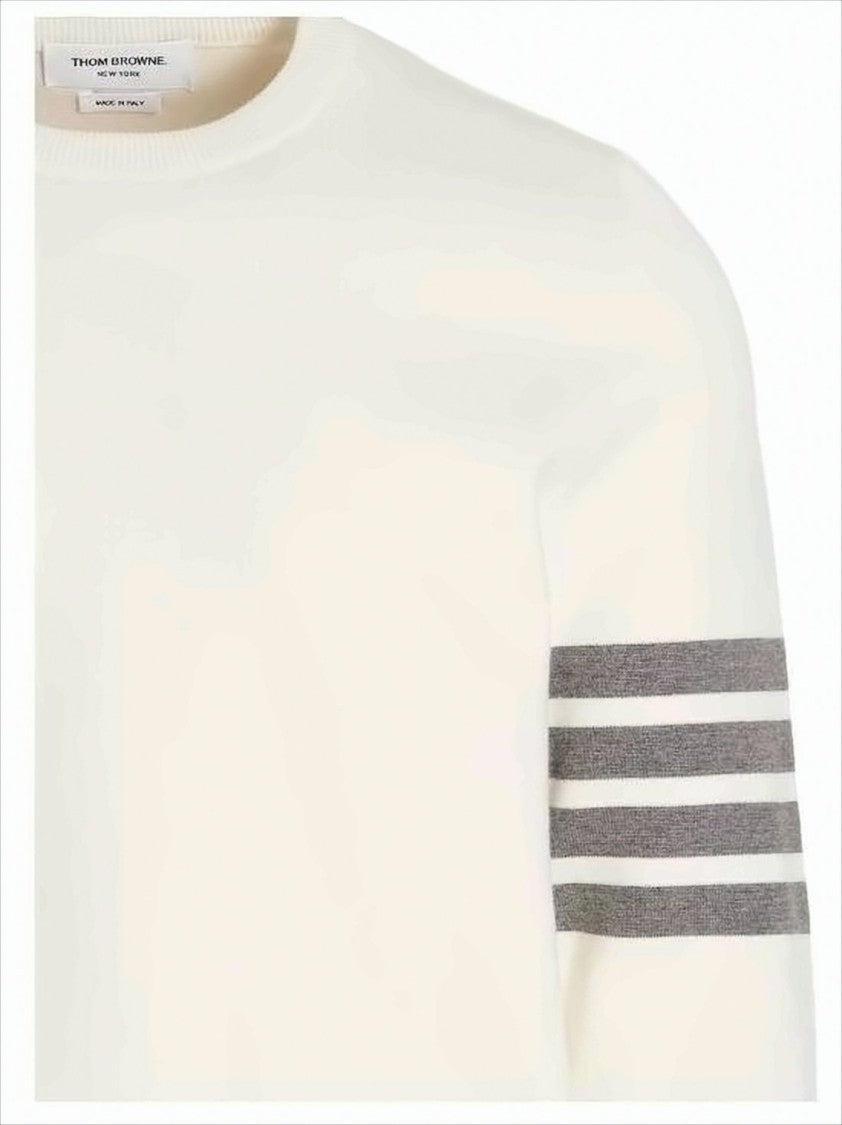Thom Browne Classic White Cotton Knit Sweater