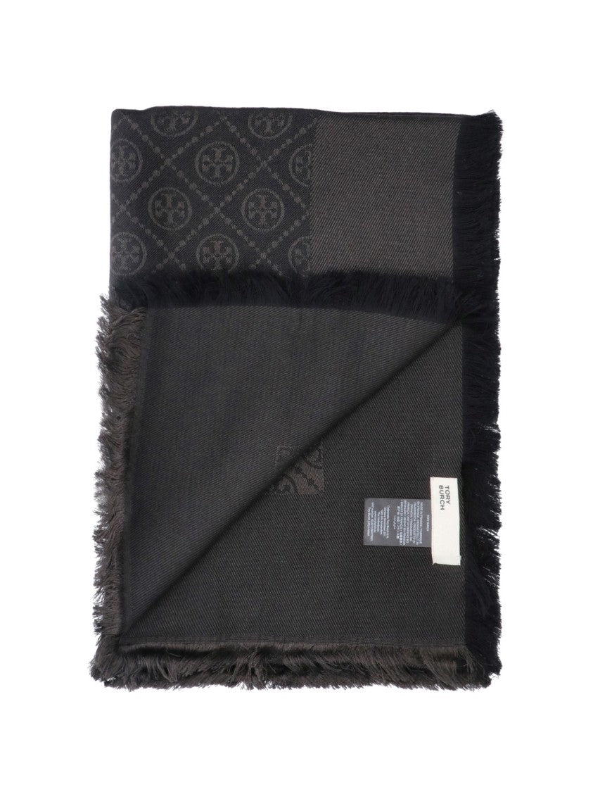 Tory Burch Square Monogram Jacquard Silk Wool Scarf