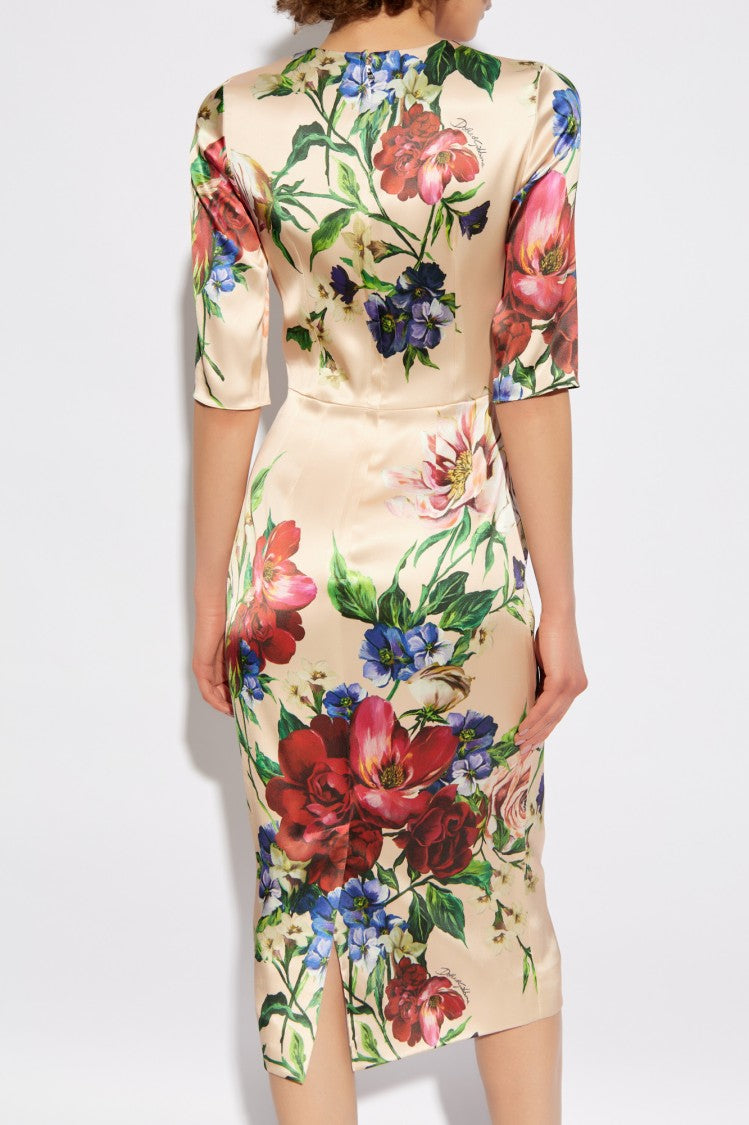 Dolce & Gabbana Fitted Midi-Length Dress With Floral Motif