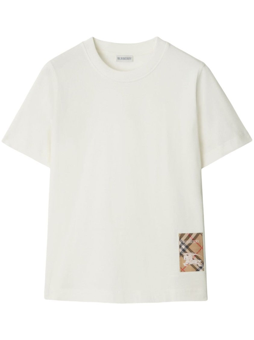 Burberry White Check Detail Cotton T-Shirt