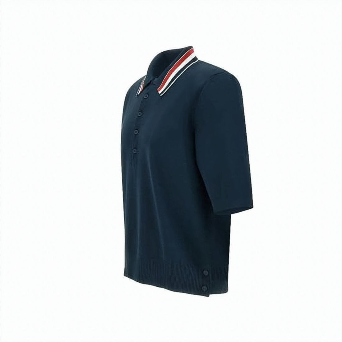 Thom Browne Navy Polo Shirt With Striped Collar And Side Button Details