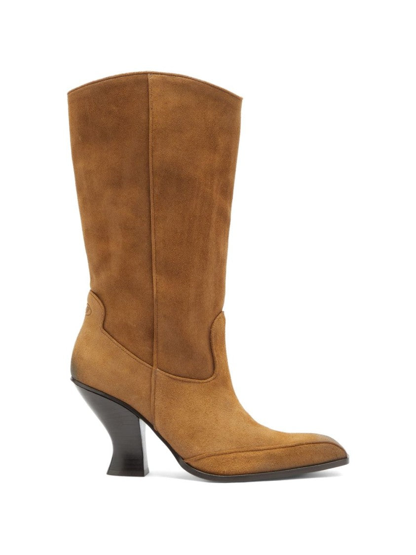 Diesel Mid-Calf Boots With Sculptural Flared Heel And Pointed Toe
