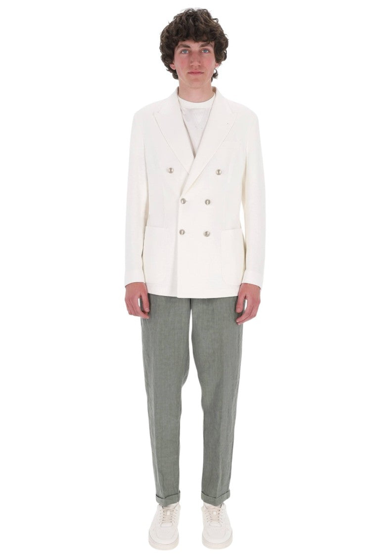 Eleventy Linen-Cotton-Tencel Double-Breasted Blazer