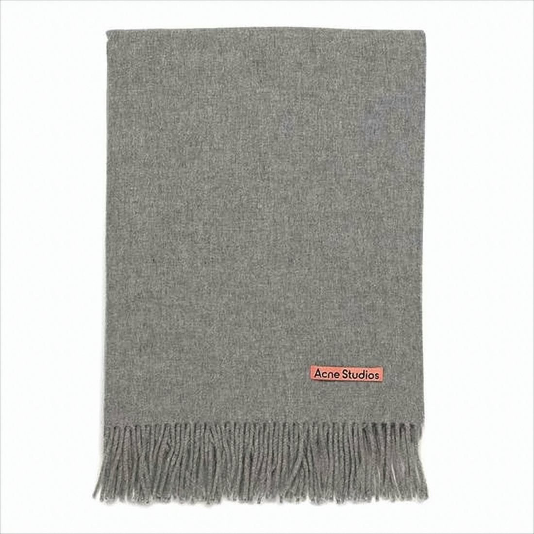 Acne Studios Soft Grey Wool Scarf With Fringed Ends And Subtle Texture