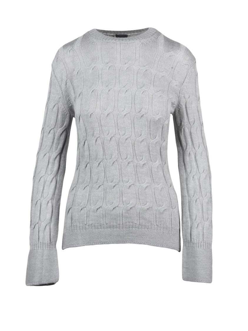 Mm By Max Mara Cable Knit Crewneck Sweater In Light Grey Wool
