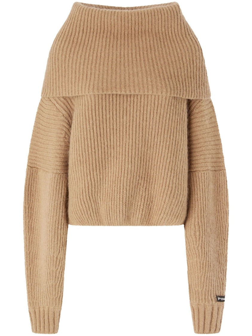 Pinko Off-The-Shoulder Knitted Sweater With Ribbed Texture