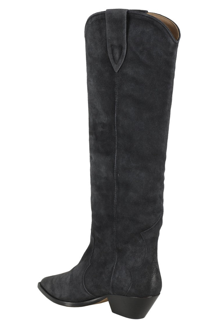 Isabel Marant Black Denvee Gz Pointed-Toe Cuban Heel Suede Boots