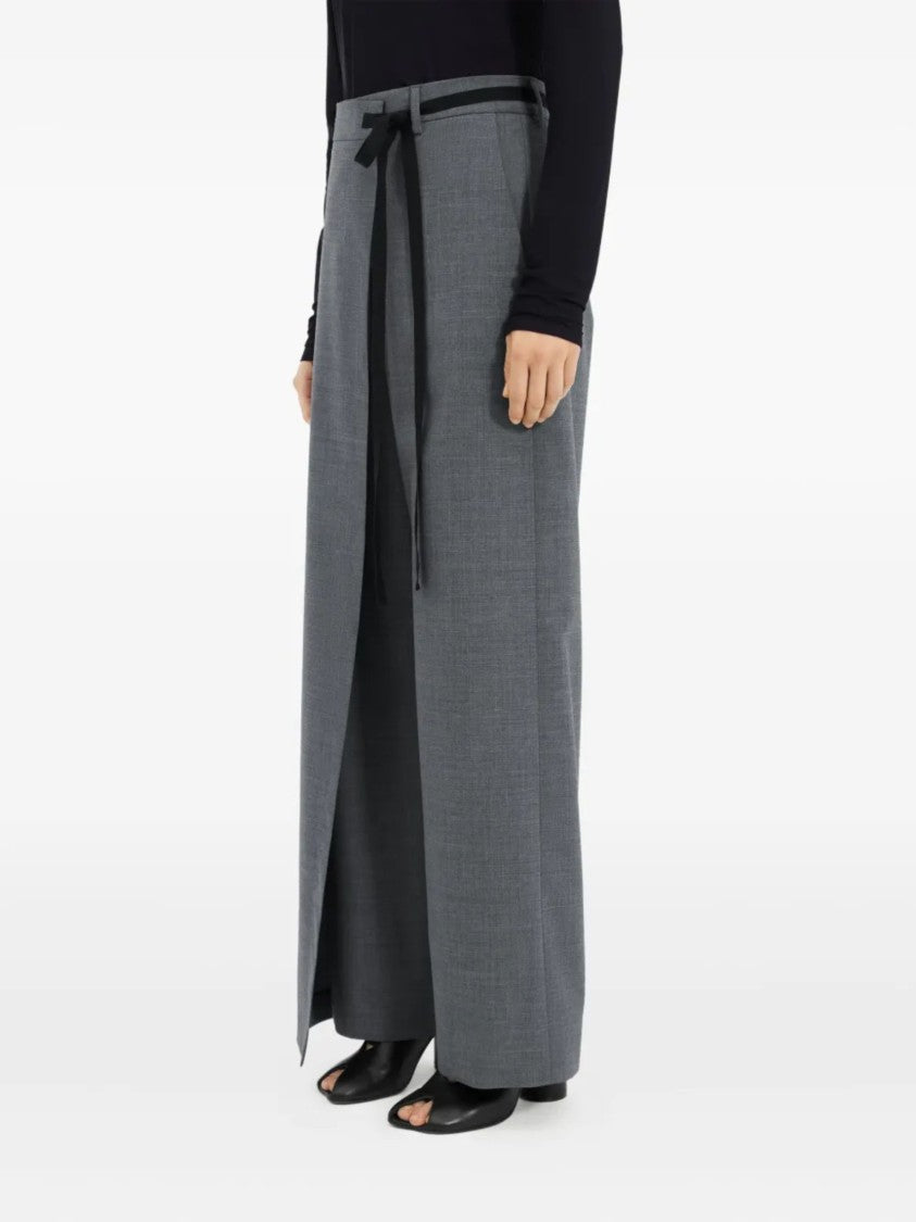 Mm6 By Maison Margiela Grey Overlapping Front Panel Wool Wide-Leg Pants
